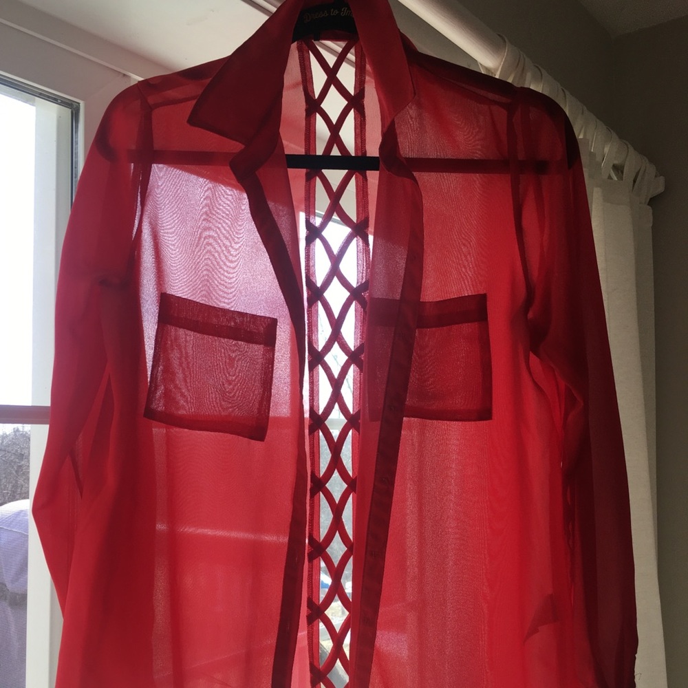 Gorgeous red, sheer blouse